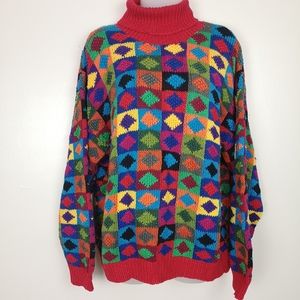 Vintage Hand Knit for The Limited  Colorblock Patchwork Turtleneck Sweater M/L